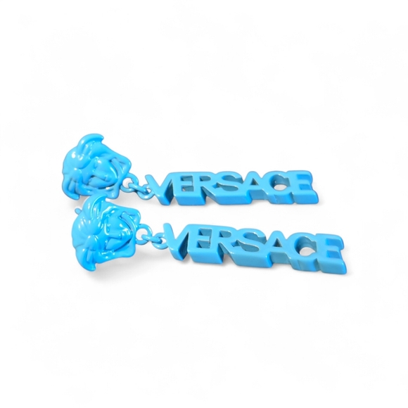 Versace Medusa Drop Earrings In Light Blue - Picture 2 of 5